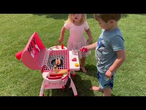 CUTE STONE BBQ for Kids, Toddler Grill Playset with Sound, Lights & Cool Mist Spray, Kids BBQ Grill