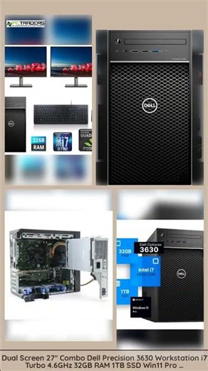 Dual Screen 27" Combo Dell Precision 3630 Workstation i7 Turbo 4.6GHz 32GB RAM 1TB SSD Win11 Pro ...