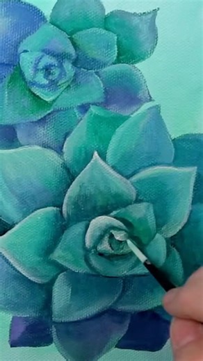 “Teal Succulents” 🎨❤️ full tutorial on our website and YouTube channel!! 😁 #art #succulents #teal