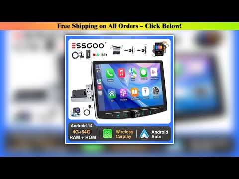 ESSGOO Android 14 4+64G Carplay Car Stereo Radio 1 DIN 10.1" Rotatable Screen GPS NAVI RDS w/
