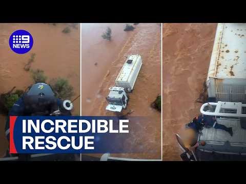 WATCH: Incredible moment helicopter rescues truck driver | 9 News Australia