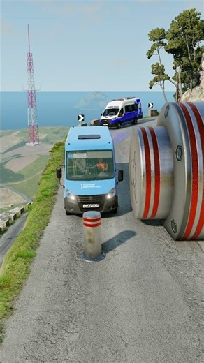 Cars & Ambulance Van vs Giant Pit Bollards Crash - BeamNG.drive
