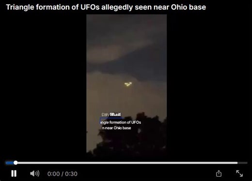 🚨UFO cluster spotted over mysterious base tied to missing Air Force scientistTriangle formation of UFOs are allegedly spotted near Wright-Patterson Air Force Base in Ohio.A massive cluster of unknown flying objects was spotted near Wright-Patterson Air Force Base, a military installation long rumored to be linked to UFO activity.Witnesses near the Ohio base captured the craft on April 8, showing a silent triangle of glowing lights moving in perfect formation before splitting apart mid-flight.Th