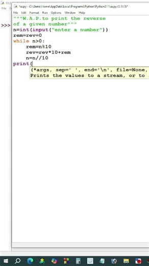 write a python program to reverse of a given number / python program for beginners #shorts