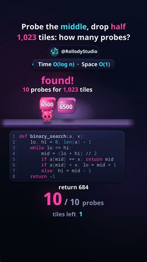 1,023 Sorted Tiles, Found in 10 Probes: Binary Search 🔍✨ #shorts