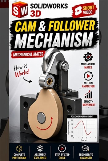 SOLIDWORKS Cam & Follower Mechanism ⚙️ | Motion Explained #Shorts #CADDEngineer