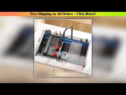 Stainless Steel Waterfall Kitchen Sink Extra Large Single Slot Multifunctional Dishwashing Sinks