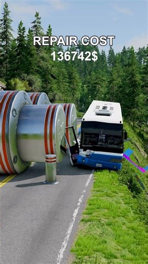 Color Buses & Cargo Trucks vs Big Hydraulics & Repair Cost & Giant Pit Crash - BeamNG.Drive