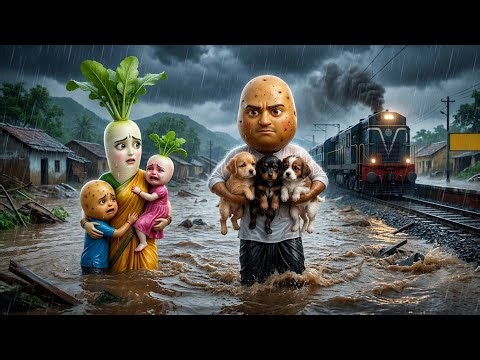 🌊भयानक बाढ़ के बीच आलू ने बचाई दो मासूम पिल्लों की जान | दिल छू लेने वाली कहानी | Emotional Story