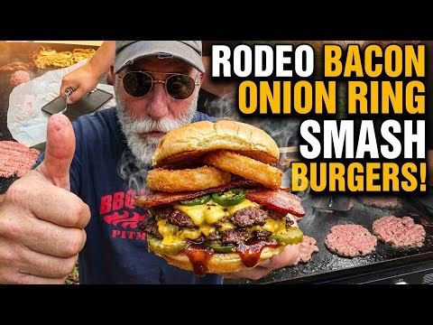 Rodeo Style Bacon Onion Ring Smash Burgers