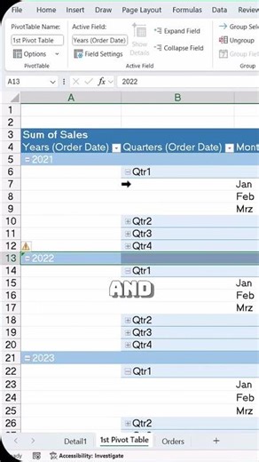 Expand or Collapse fields in Excel Pivot Table #shorts