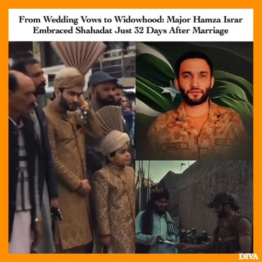 DIVA Magazine Pakistan on Instagram: "#DivaReports: Major Hamza Israr got married on December 28, 2024 and 32 days later on January 30, 2025 embraced shahadat while fighting foreigners, leaving behind a bride who had to become a widow just a little over a month after what was the happiest day of her life. Yesterday would have been their first wedding anniversary. -Via X (Twitter)"