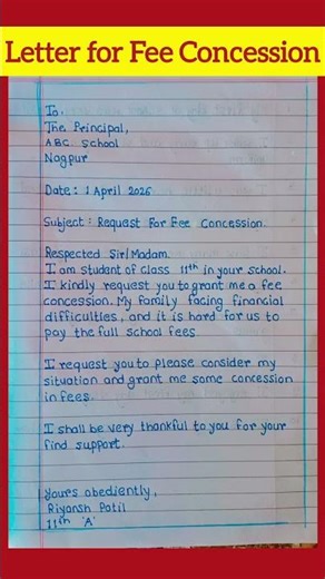 Letter to Principal for Fee Concession in English | Letter for Fee Concession#shorts