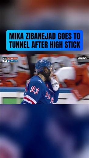 Mika Zibanejad Goes Down Tunnel After High Stick From Nick Jensen