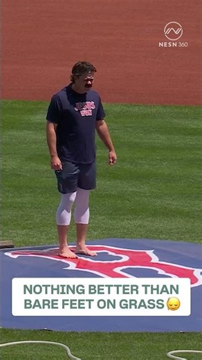 Payton Tolle Warms Up Barefoot in the Grass at Fenway Park