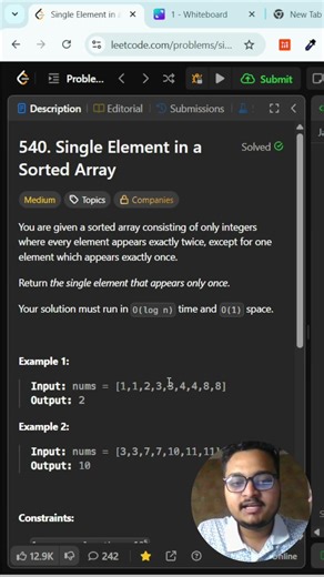 Leetcode 540 - Single Element in a Sorted Array | Binary Search