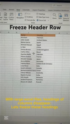 Freeze header row in Excel #shorts #youtubeshorts