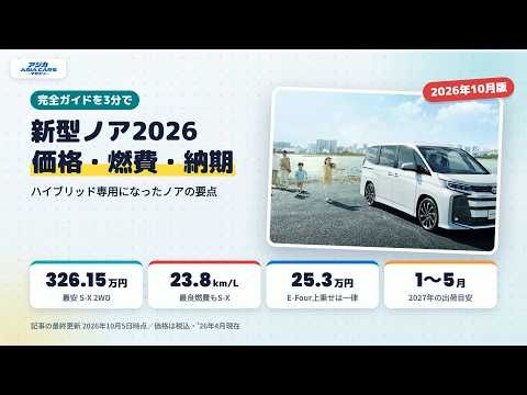 新型ノア2026完全ガイド｜価格表・グレード・サイズ・燃費・納期を総まとめ