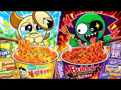 Broker and ACID Eating Korean Food: Spicy Noodles, Cheese Tteokboki | Sprunki Mukbang Animation ASMR