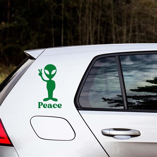 Alien Peace Sign Car Decal, Funny Alien Sticker, UFO Vinyl Decal, Peace Symbol Extraterrestrial Window Sticker, Alien Peace Out Car Sticker - Etsy
