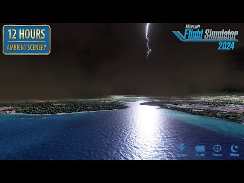⛈️ 12H HONOLULU THUNDERSTORM | MSFS 2024 | Hawaii Lightning, Heavy Rain & Ocean Waves Ambience 🌊