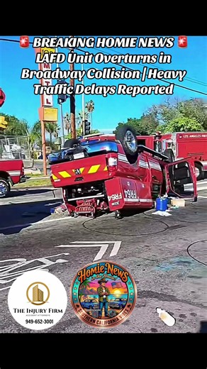🚨 HOMIE NEWS TRAFFIC ALERT🚨 LOS ANGELES | OVERTURNED FIRST RESPONDER VEHICLE A serious collision occurred on Broadway involving a Los Angeles Fire Department apparatus (reported as an overturned squad/command unit) and a dark sedan. Emergency responders are on scene assessing injuries and clearing the roadway. Expect significant traffic delays in the surrounding area and seek alternative routes if possible. Our thoughts and prayers are with the firefighters and all occupants involved. Critical