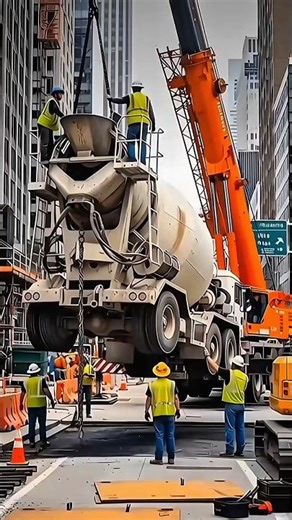 CRAZY! Full Mixer Truck DROPS From Crane, Workers Escape Death by Inches #fail #crane #engineering