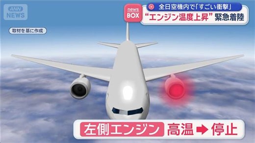 全日空機内で「すごい衝撃」“エンジン温度上昇”緊急着陸（テレビ朝日系（ANN））