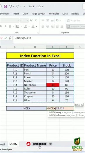 Excel index function