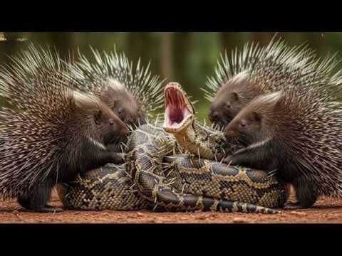 Predator Meets a Wall of Thorns: A Tense Battle Between Python and Hedgehog!