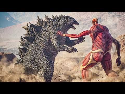 Iconic Scenes of Godzilla, Bulldozer Mech, Colossal Titan and Mountain Troll by Dazzling Divine Live