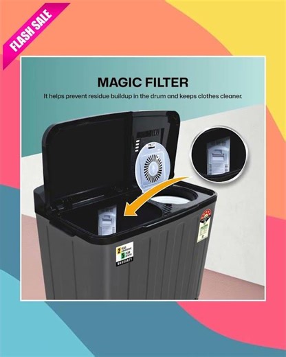 VW 7.5 kg 5 Star Aqua Spin Semi Automatic Top Load Washing Machine AquaSpin0075P (Black)