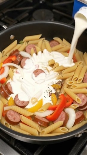 One Pan Sausage Pepper Alfredo with Melty Cheese 🧀