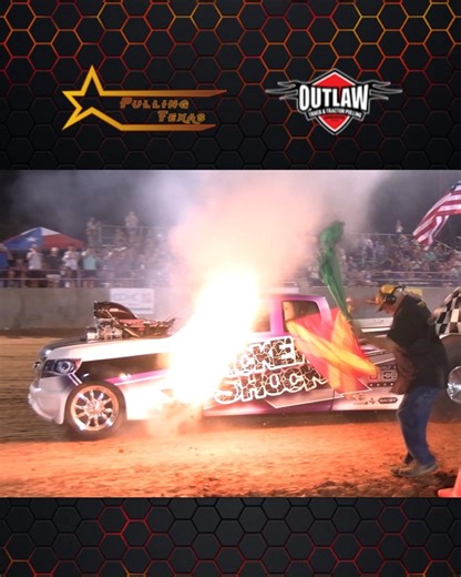 The "Sticker Shock" Super Modified 2WD Truck goes BOOM at the end of it's pull in De Leon, TX with the Outlaw Truck & Tractor Pulling Association #truckpulling #outlawpulling #supercharged #horsepower #explosion | Pulling Texas