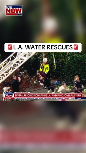 Three people were rescued from floodwaters in Los Angeles' San Fernando Valley Thursday morning. #news #breaking