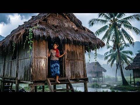 Severe Thunderstorm Walking in Rural village life Indonesia Extreme Weather in Indonesia El Nino