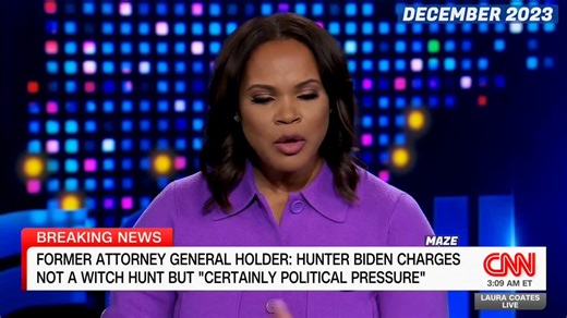 December, 2023. At the absolute peak of the Democrat efforts to imprison Trump, Eric Holder (of all people) is asked by the insane Laura Coates to explain how a DOJ could be weaponized to go after political enemies if corrupt people were in charge. 🤡