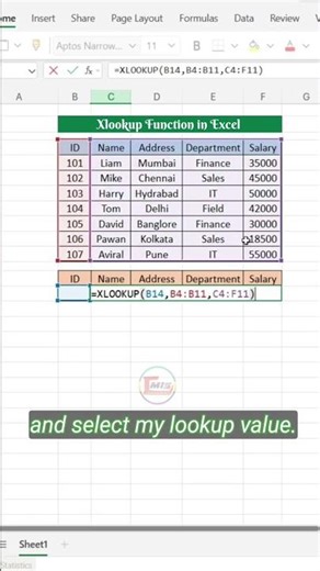 XLOOKUP in Excel 🔥 Beginner Friendly Formula #shorts