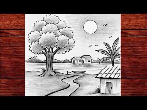 How to Draw Village Scenery Step by Step | Easy Pencil Landscape Tutorial