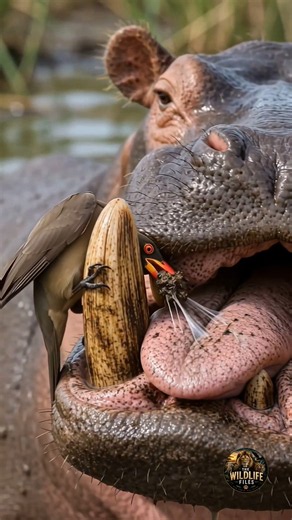 When Nature Teaches Us to Help Each Other 🐦🦛#shorts #wildlife #nature #oxpecker #hippo