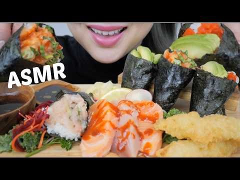 ASMR *Assorted SUSHI Cones with Spicy Tuna & Salmon Sashimi Relaxing Eating Sounds | N.E Let's Eat