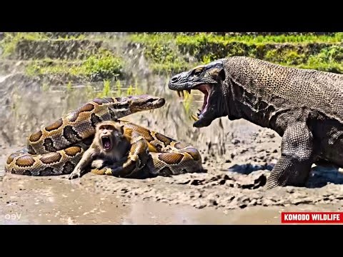 No Escape: Komodo Dragon & Python Rip Monkey Alive 😱