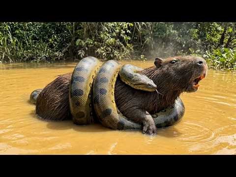 Capybara attacked by python in lagoon rescued by lifeguards.
