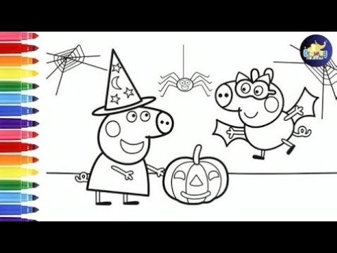 Draw And Color Peppa Pig & George Pig Halloween Party, Peppa Pig Drawing For Kids‪@dibujos-felices‬