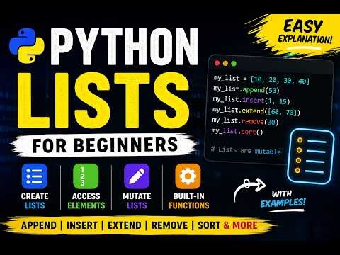 🐍 Python Lists Explained Clearly | append, insert, pop, sort (Beginner to Functions) | Part 1