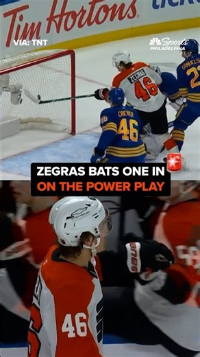 Trevor Zegras bats the puck in out of midair on the power play in Flyers vs. Sabres #nhl