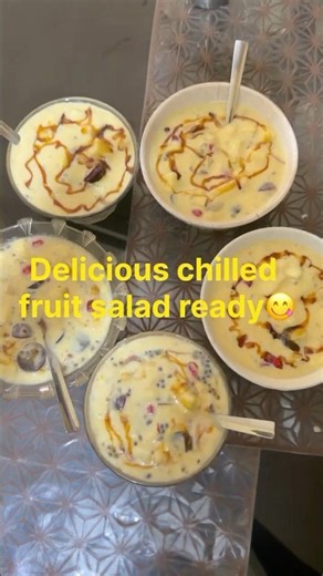 A delicious fruit salad with fruits, custard, and fresh cream | fruit salad 😋 | @SmileItEasy