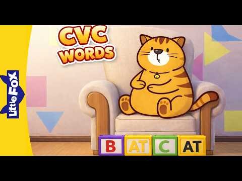 CVC Words -at | The Cat Sat Song & Story | Build Words with -at | Word Family Blending Practice