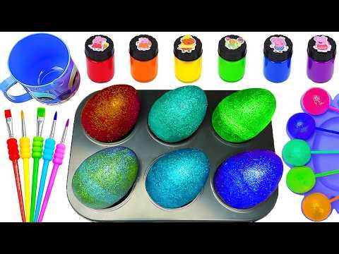 Fun Satisfying Video | DIY Giant Glitter Eggs with Rainbow Slime Mixing Paint & Sprunki Cutting ASMR