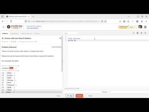 SQL HAVING COUNT GROUP BY filter classes with more than 5 students